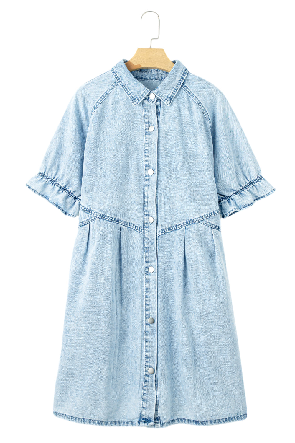 Denim. Ruffled Sleeve Denim Dress