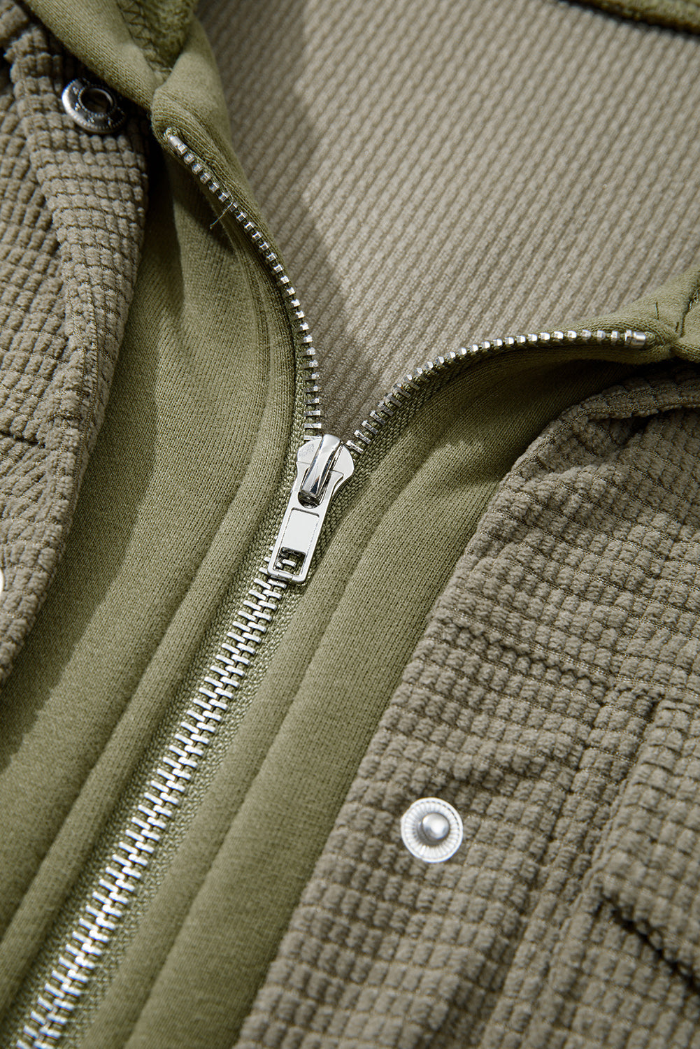 Beige Solid Color Textured Patchwork Flap Pocket Shacket
