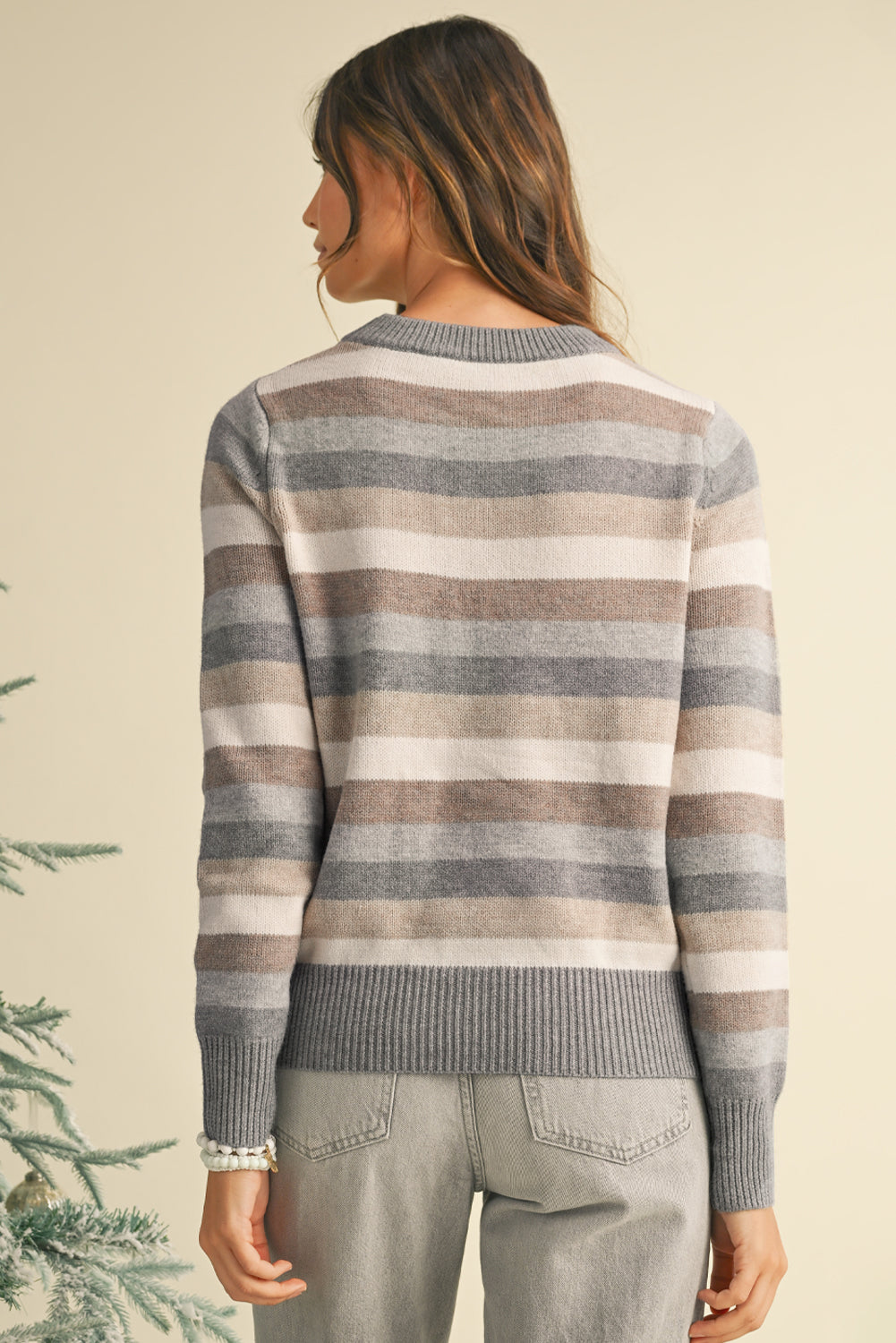 Striped Ribbed Edge Sweater