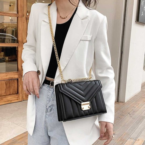 Gold Accents Faux Leather Shoulder Bag