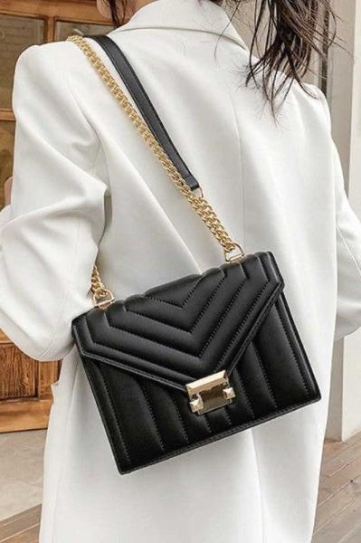 Gold Accents Faux Leather Shoulder Bag