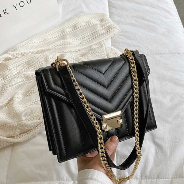 Gold Accents Faux Leather Shoulder Bag