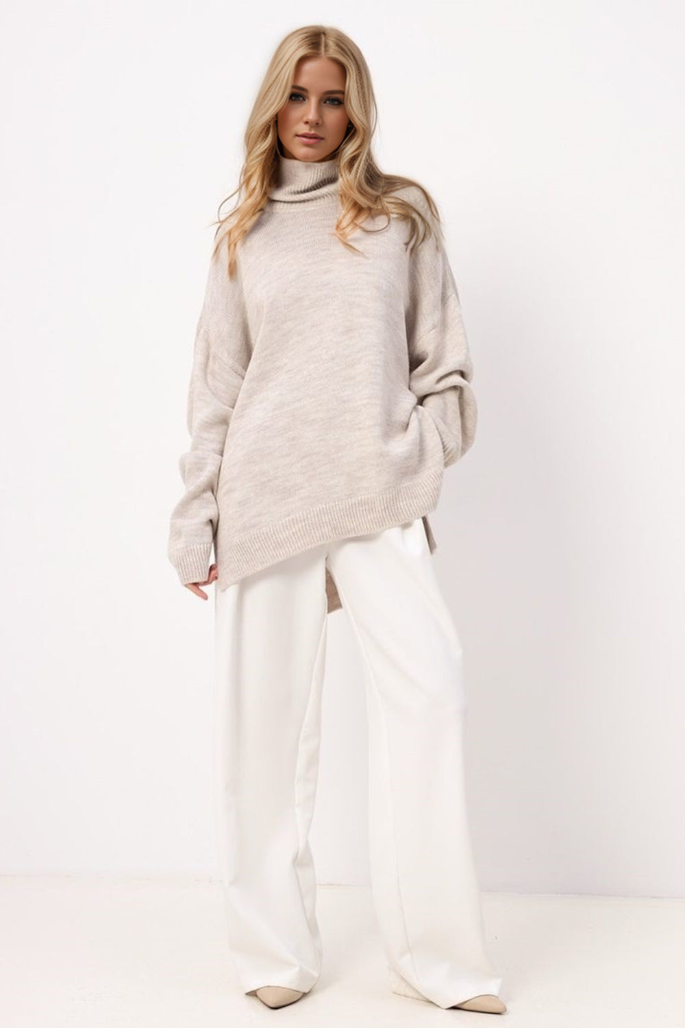 Side Slit Turtleneck Sweater