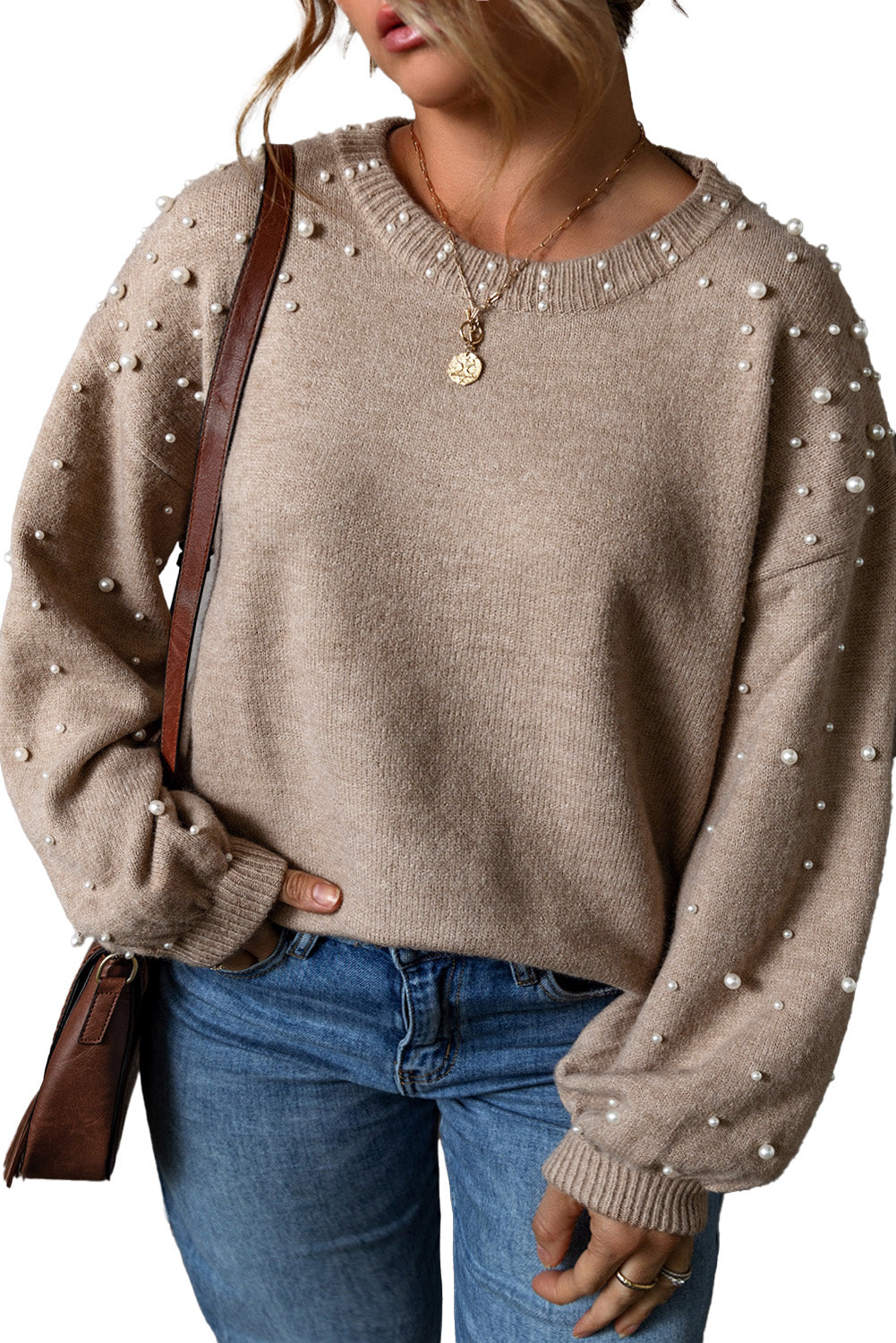 Pearl Trim Pullover Sweater Plus Size