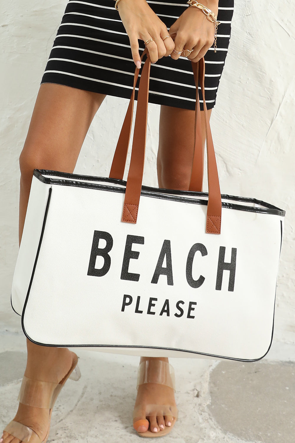 BEACH PLEASE Large Canvas Tote Bag