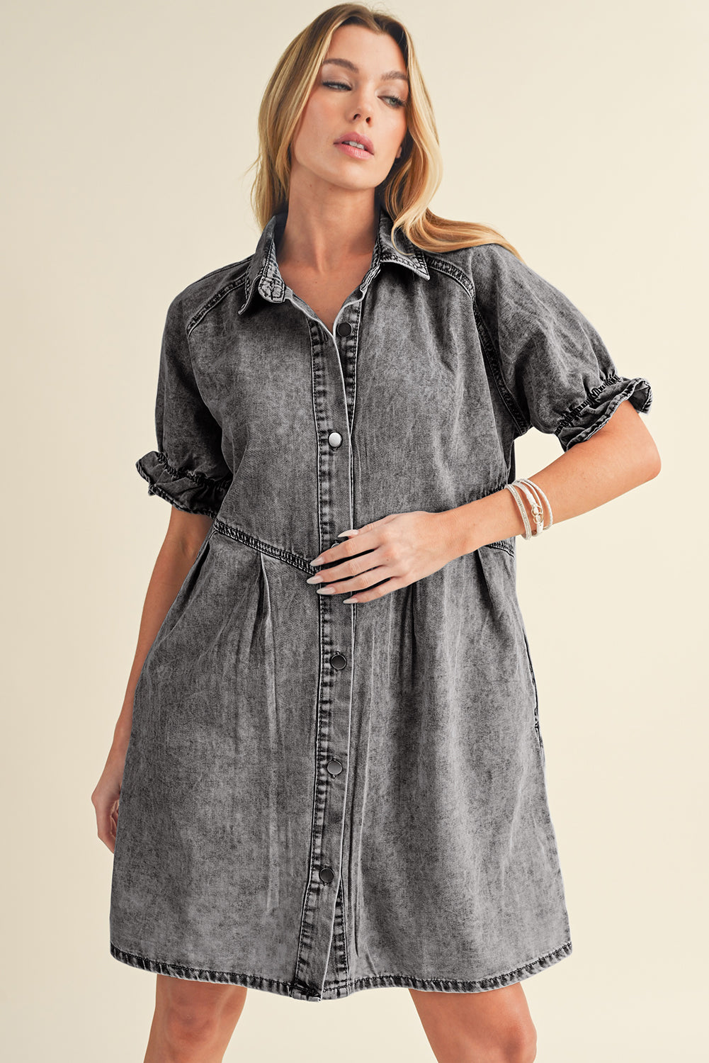 Denim. Ruffled Sleeve Denim Dress