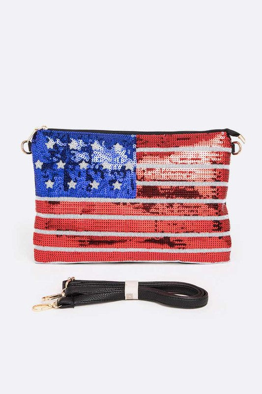 USA Flag Sequins Zip Bag