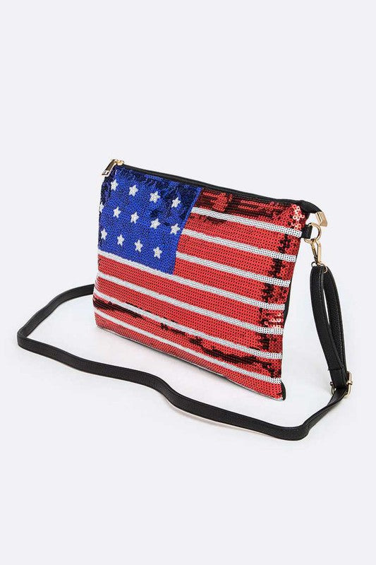 USA Flag Sequins Zip Bag