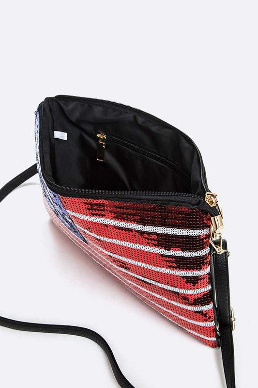 USA Flag Sequins Zip Bag