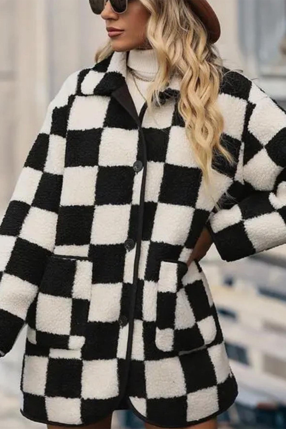 Black & White Checkered Fleece Jacket