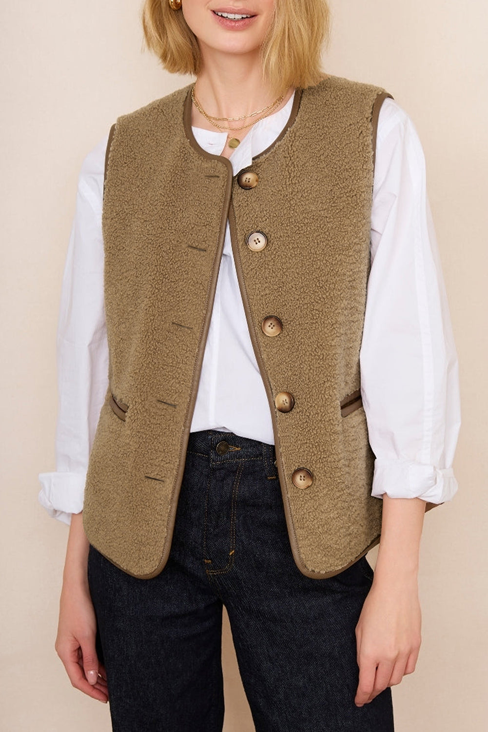 Fleece Collarless Vest