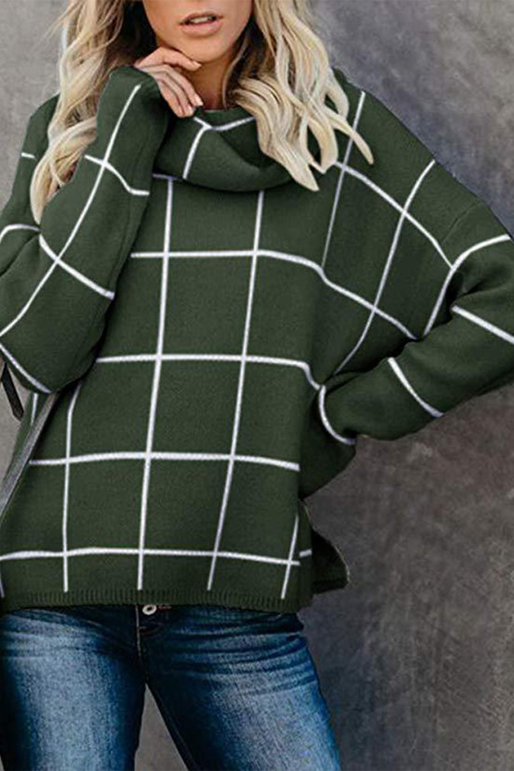 Box Plaid Drop Shoulder Sweater