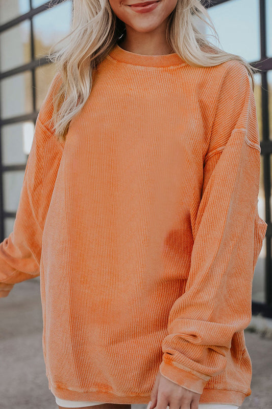 Drop Sleeve Crinkle Rib Oversized Sweatshirt