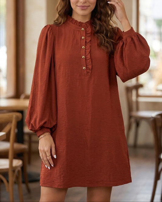Puff Sleeve Ruffle Shift Dress