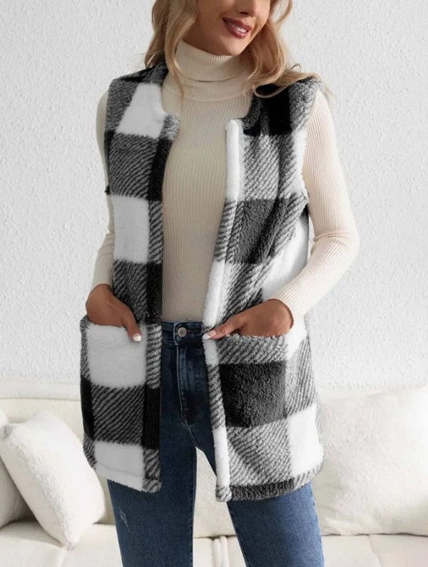 Faux Sherpa Box Plaid Vest