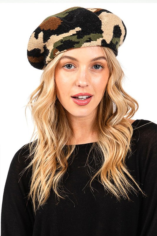 Camouflage Print Knit Beret