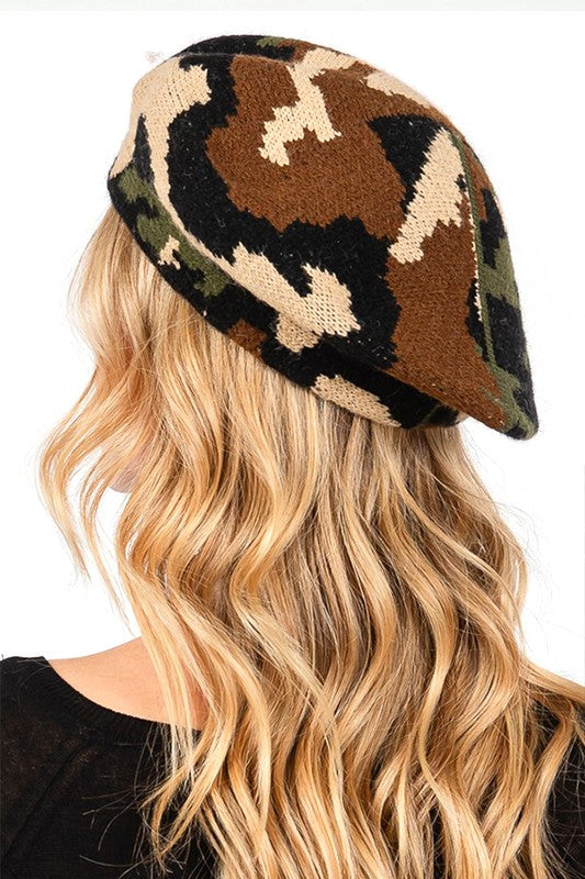 Camouflage Print Knit Beret