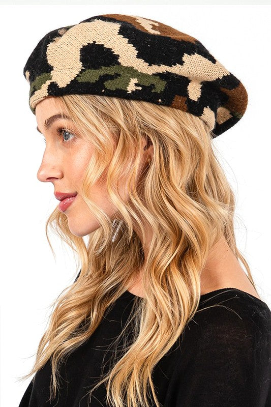 Camouflage Print Knit Beret