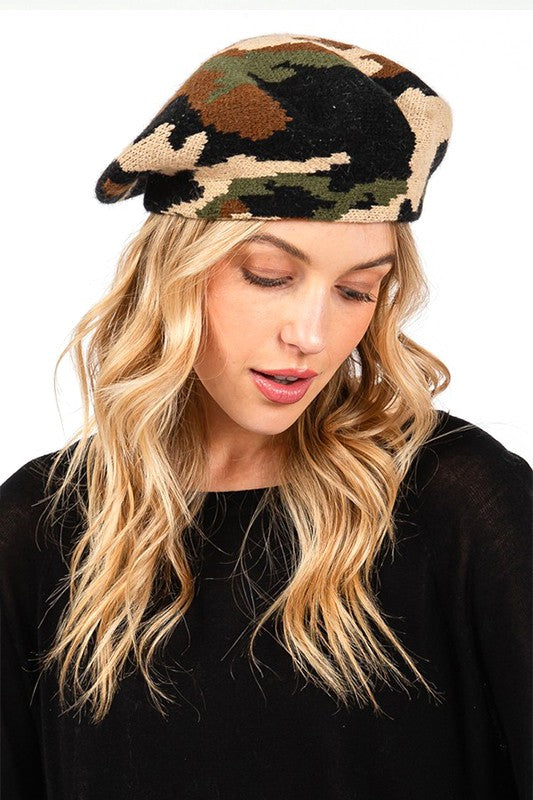 Camouflage Print Knit Beret