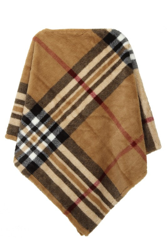 Brit Plaid Faux Fur Cape