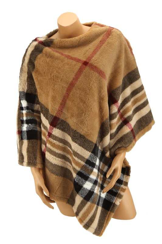 Brit Plaid Faux Fur Cape