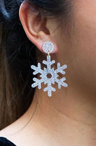 Silver Glitter Snowflake Earrings