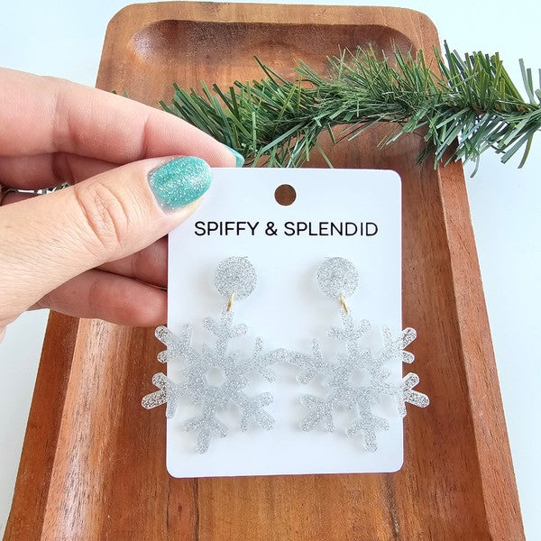 Silver Glitter Snowflake Earrings