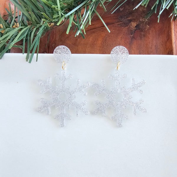 Silver Glitter Snowflake Earrings