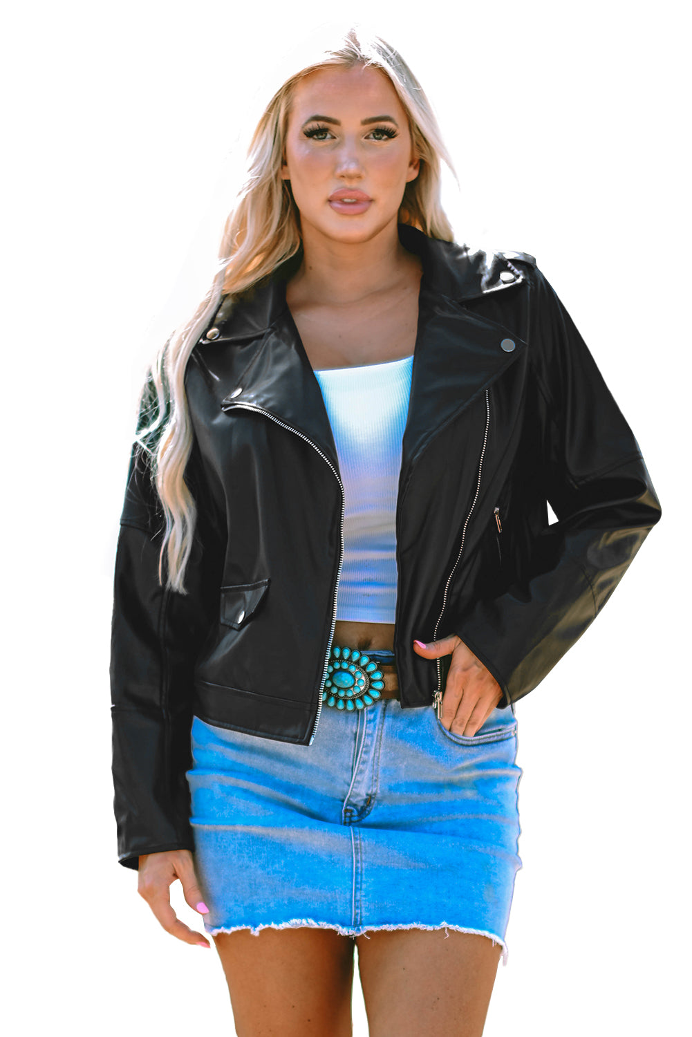 Faux Leather Moto Zip Jacket