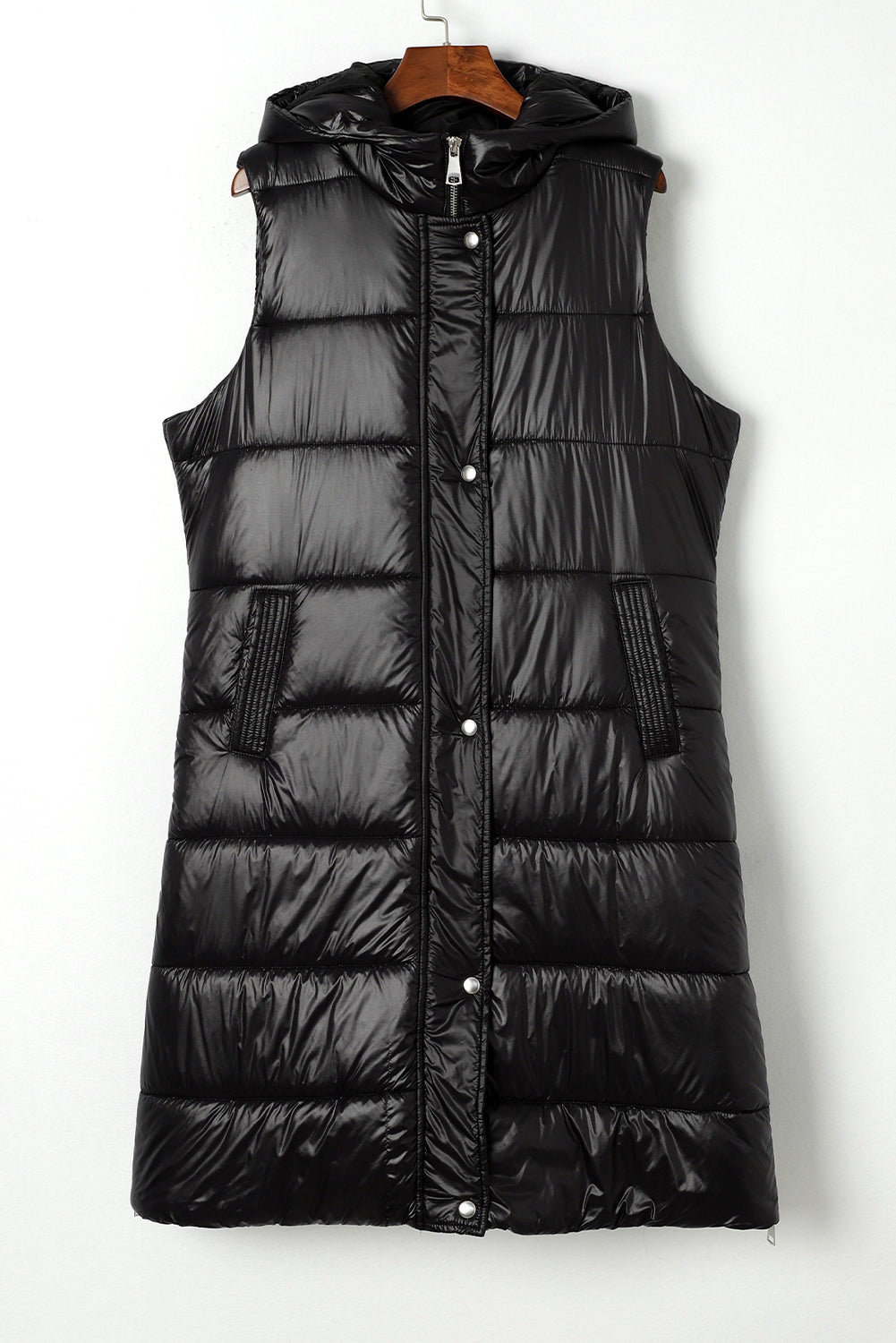 Long Quilted Vest with Hood