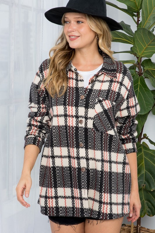 Fuzzy Plaid Shacket Plus Size