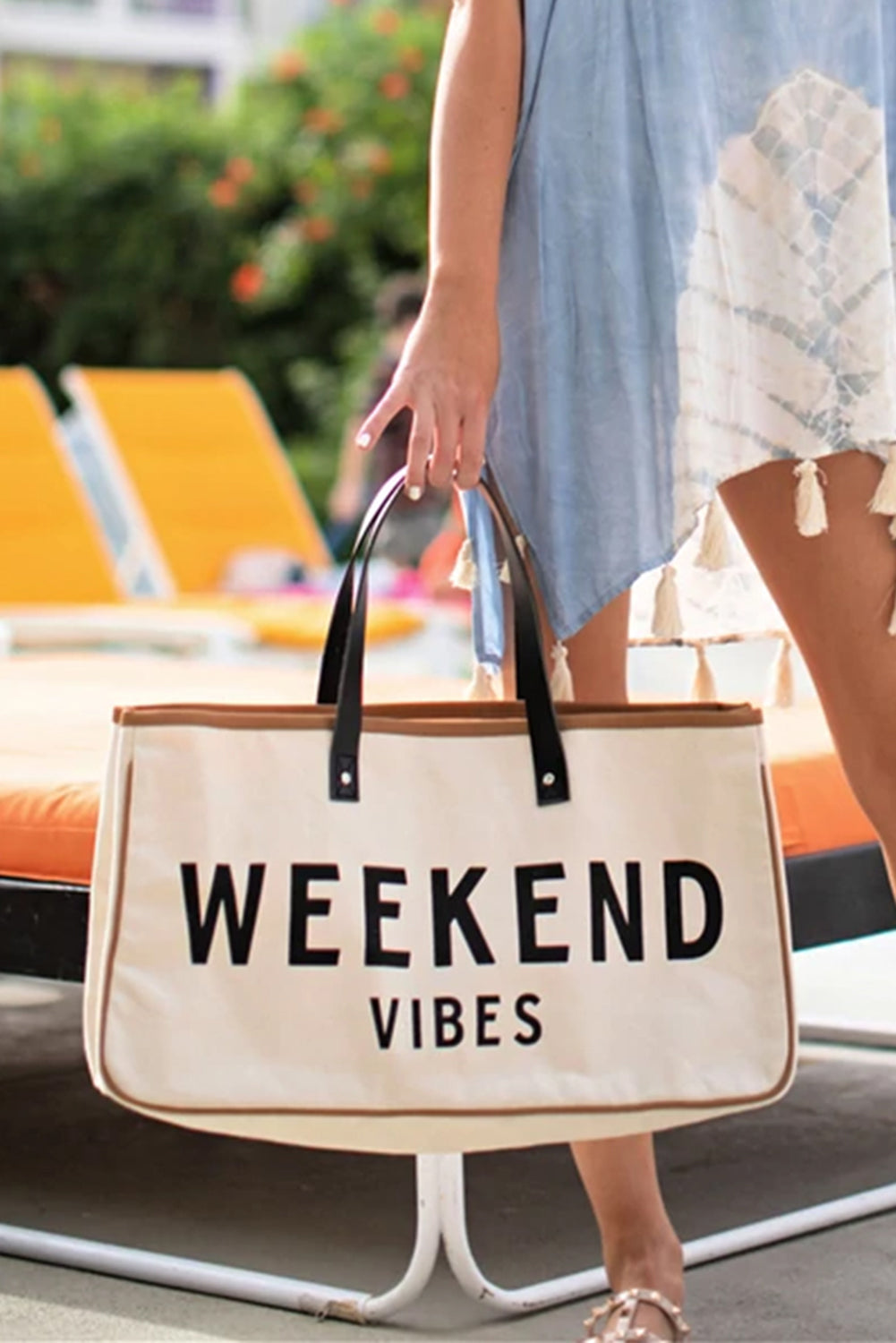 WEEKEND VIBES Large Canvas Tote Bag