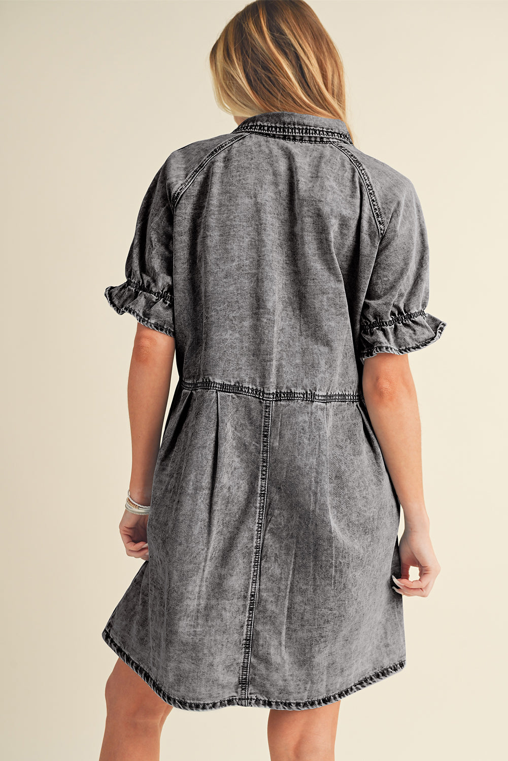 Denim. Ruffled Sleeve Denim Dress