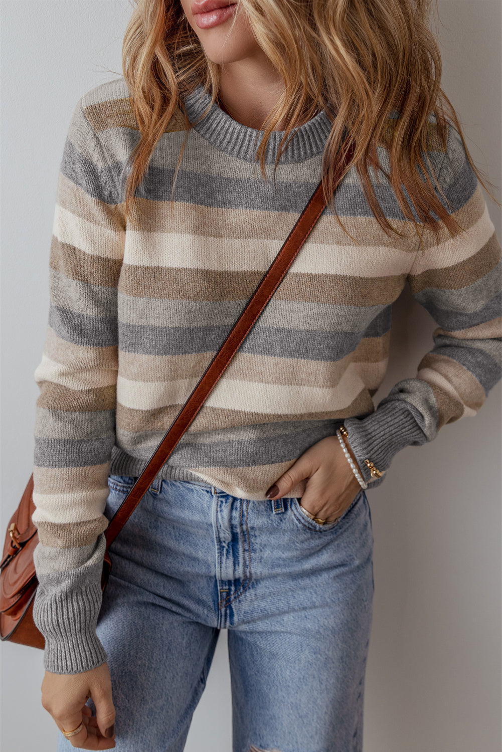 Striped Ribbed Edge Sweater