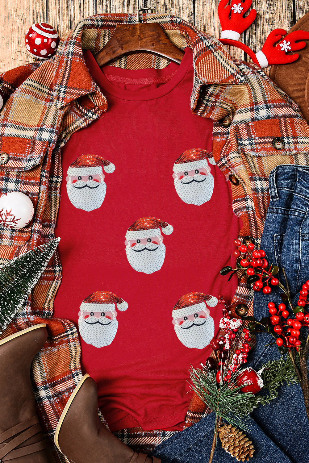 Sequin Santa Heads Tee