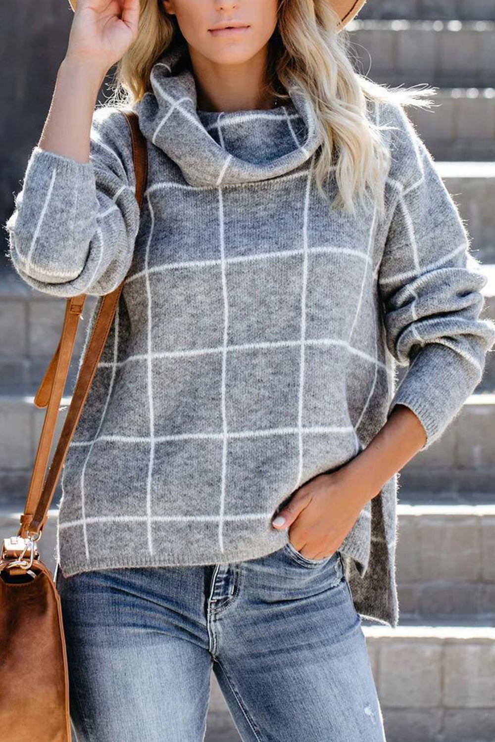 Box Plaid Drop Shoulder Sweater