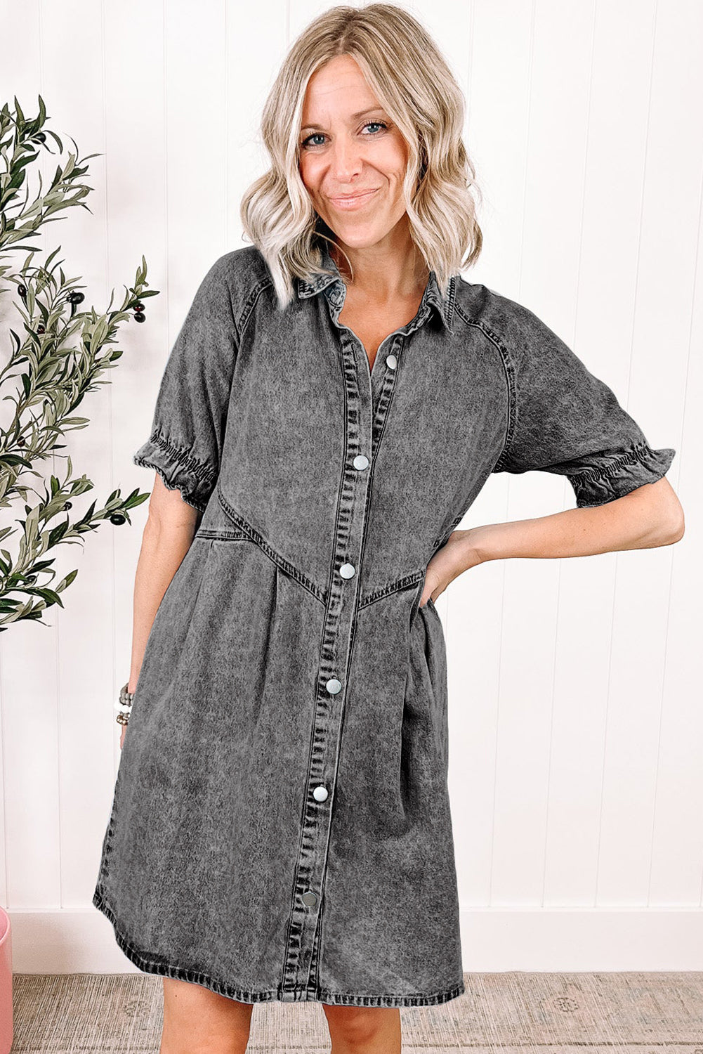 Denim. Ruffled Sleeve Denim Dress