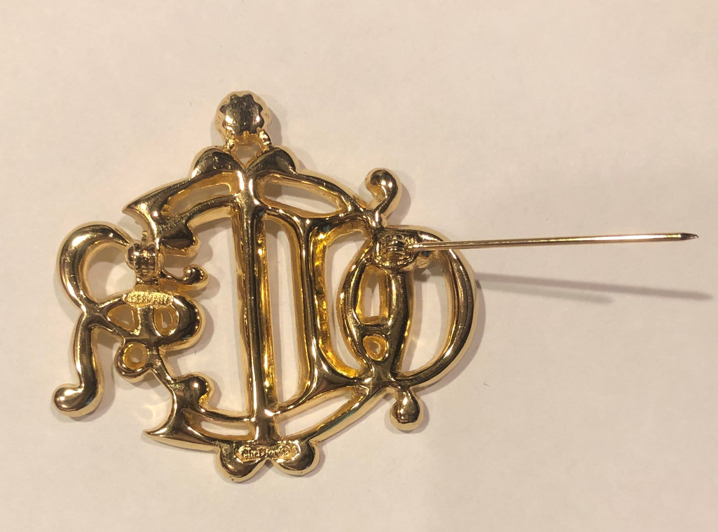Vintage Christian Dior Monogram Rhinestone Brooch