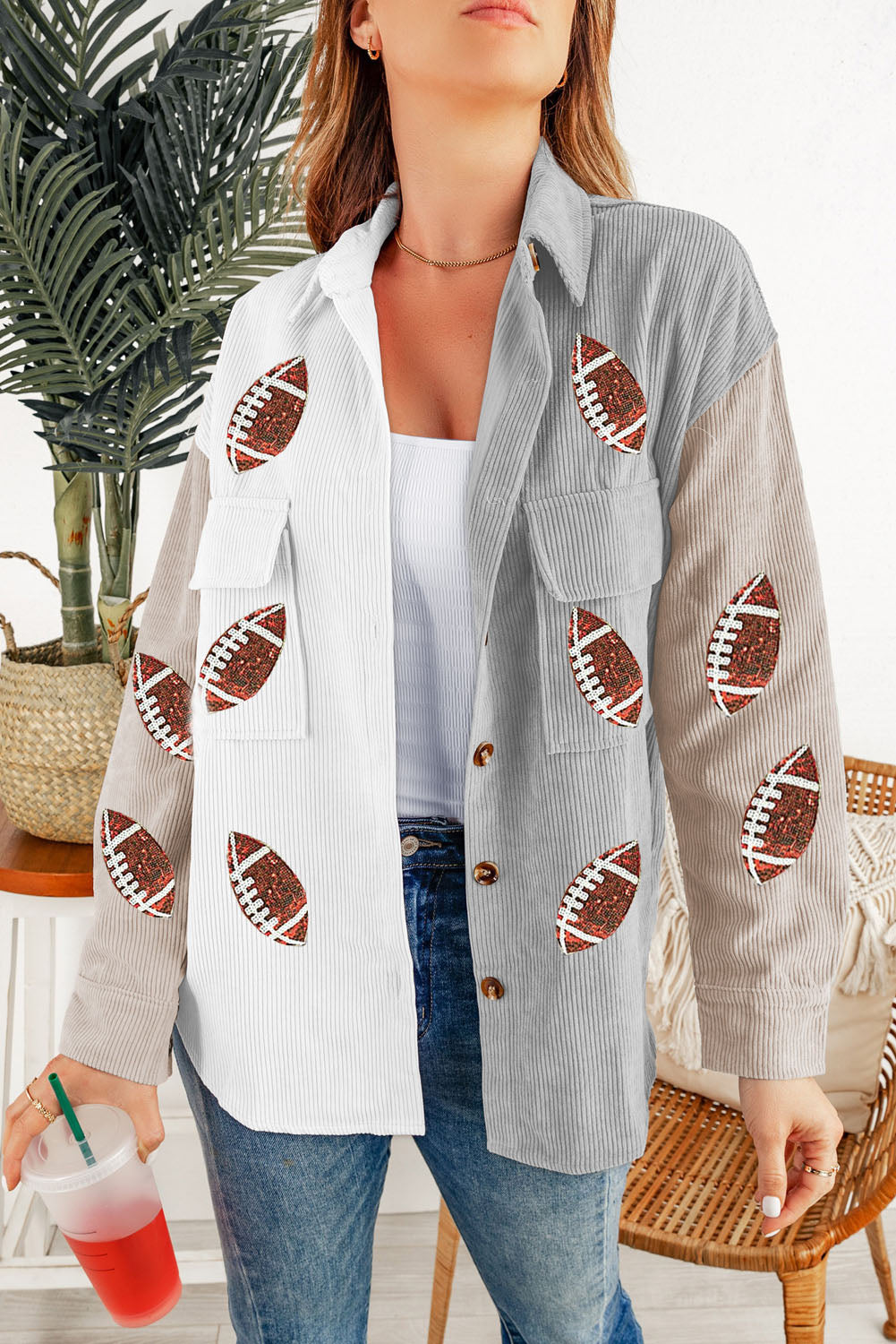 Sequin Football Corduroy Shacket