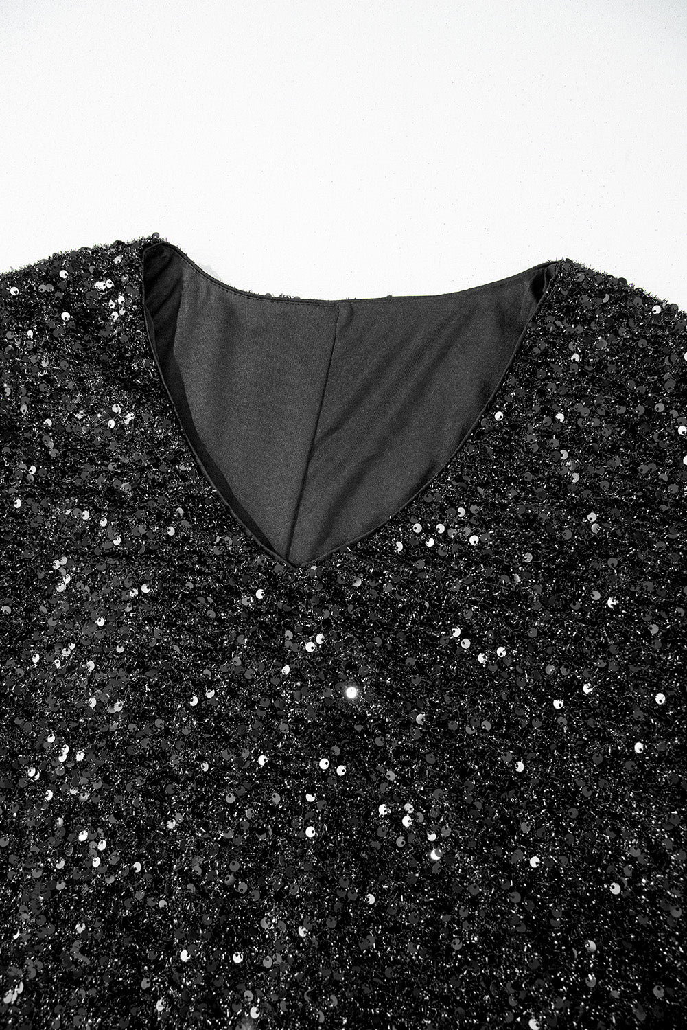 Bubble Sleeve V Neck Sequin Dress Plus Size