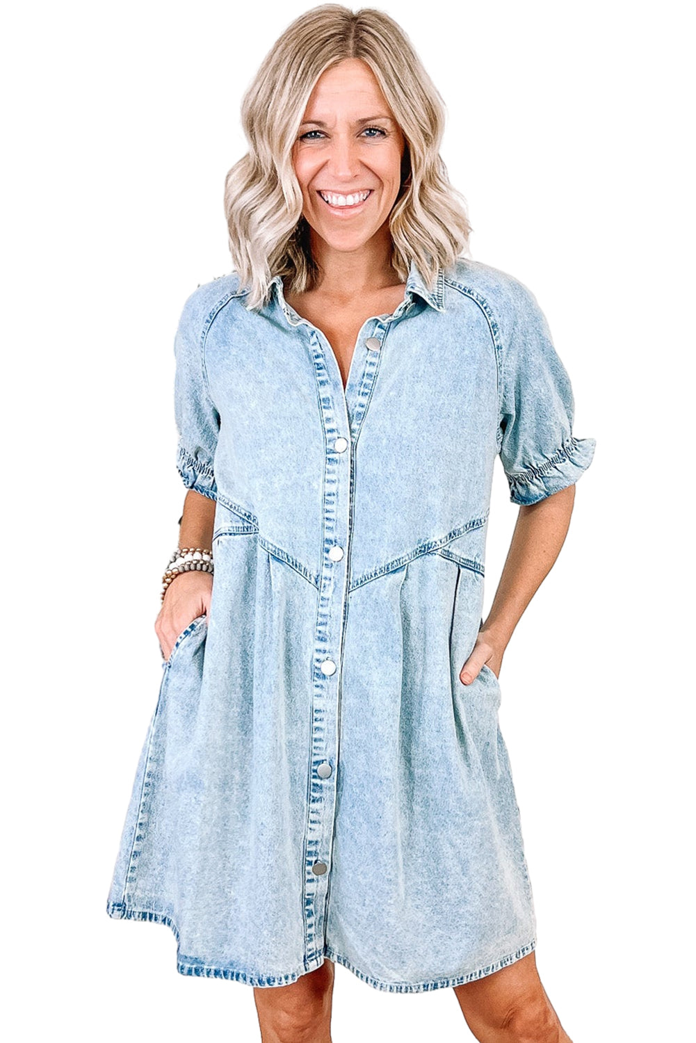 Denim. Ruffled Sleeve Denim Dress