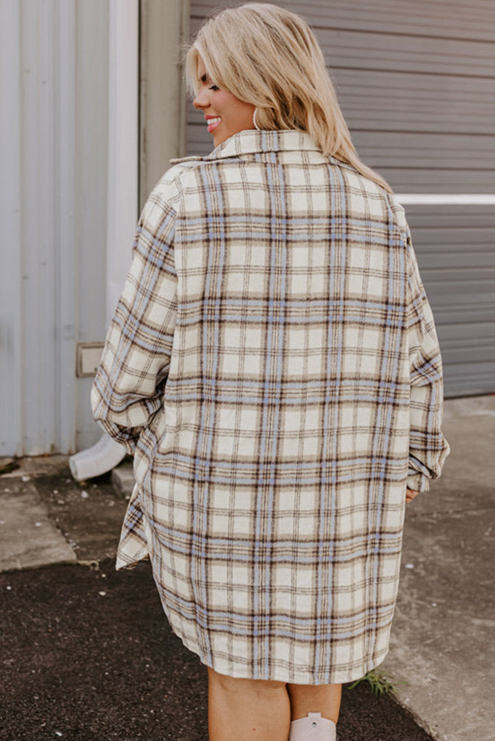 Natural Plaid Shacket Plus Size