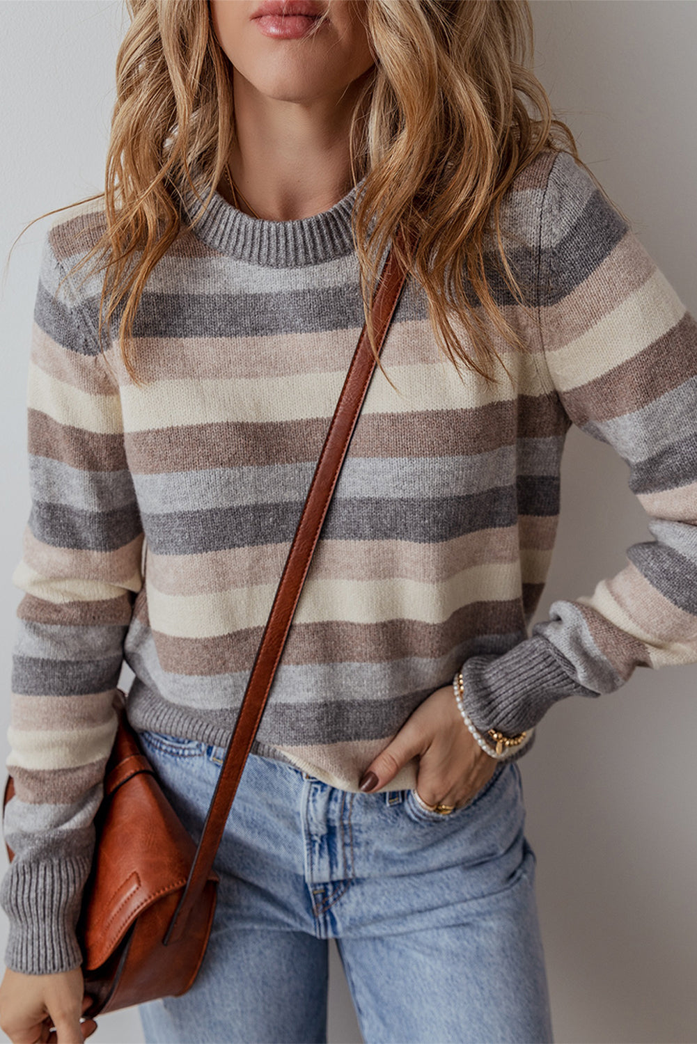 Striped Ribbed Edge Sweater