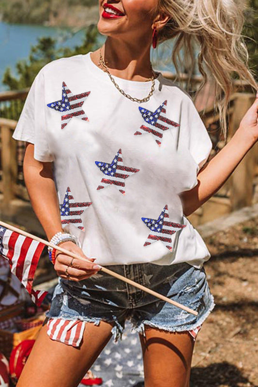 Sequin American Flag Star Tee