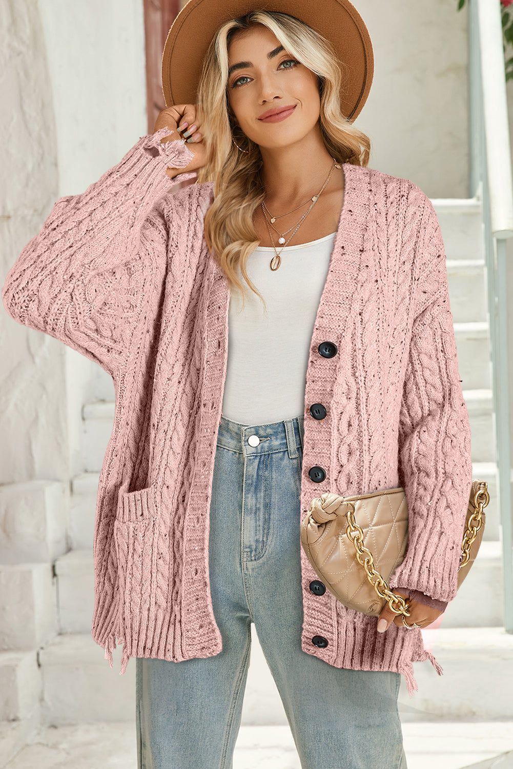 Cable Knit Button Front Cardigan