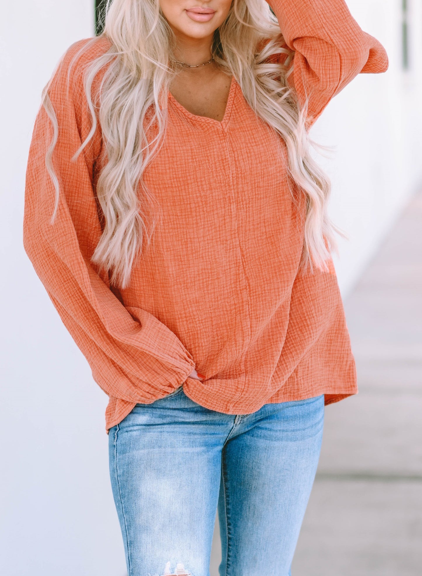 Crinkle Puff Sleeve Blouse