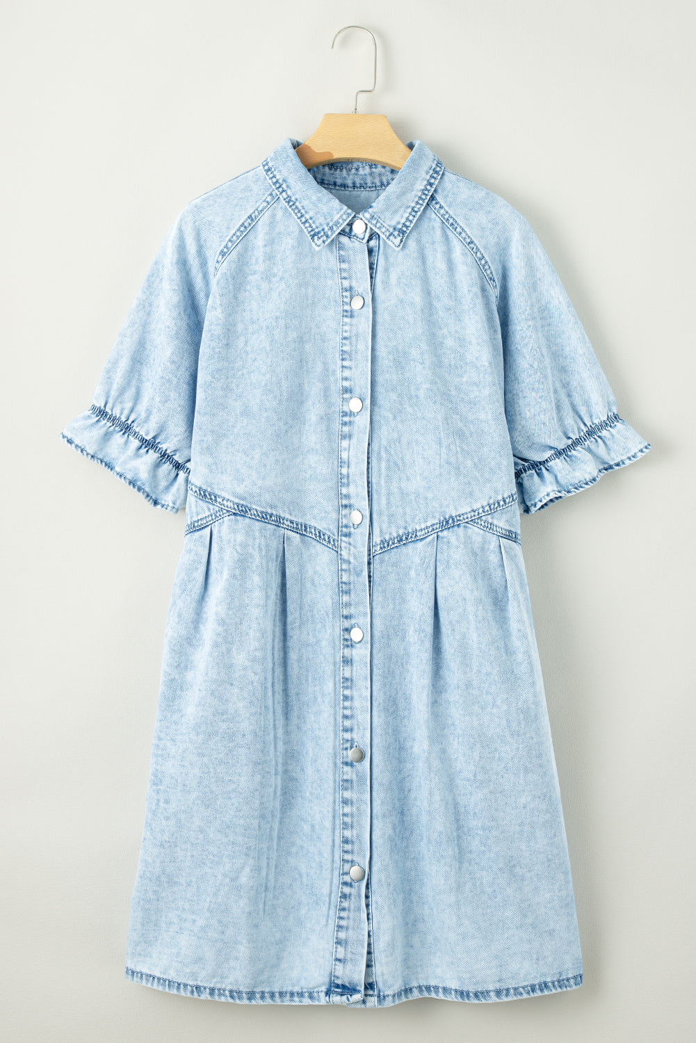 Denim. Ruffled Sleeve Denim Dress