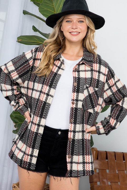 Fuzzy Plaid Shacket Plus Size