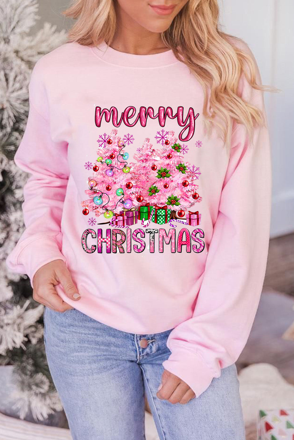 Merry Christmas Pink Sweatshirt