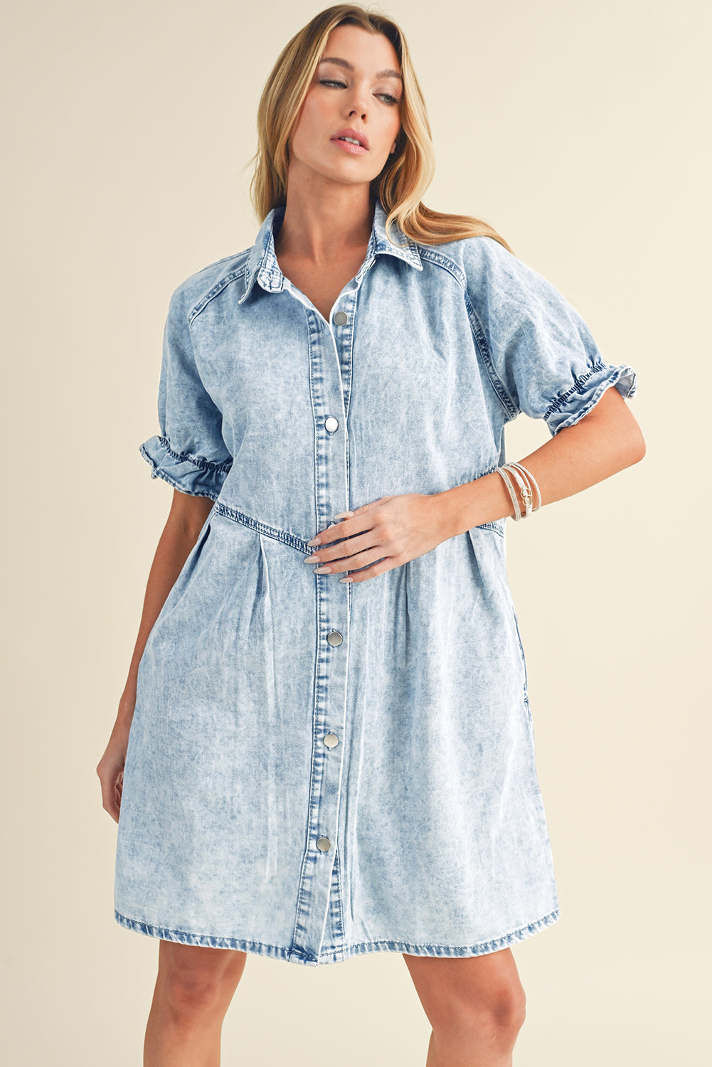 Denim. Ruffled Sleeve Denim Dress